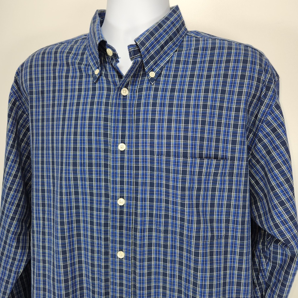 Brooks‎ Brothers 346 Shirt Mens Large Plaid Button Down Classic Fit Blue
